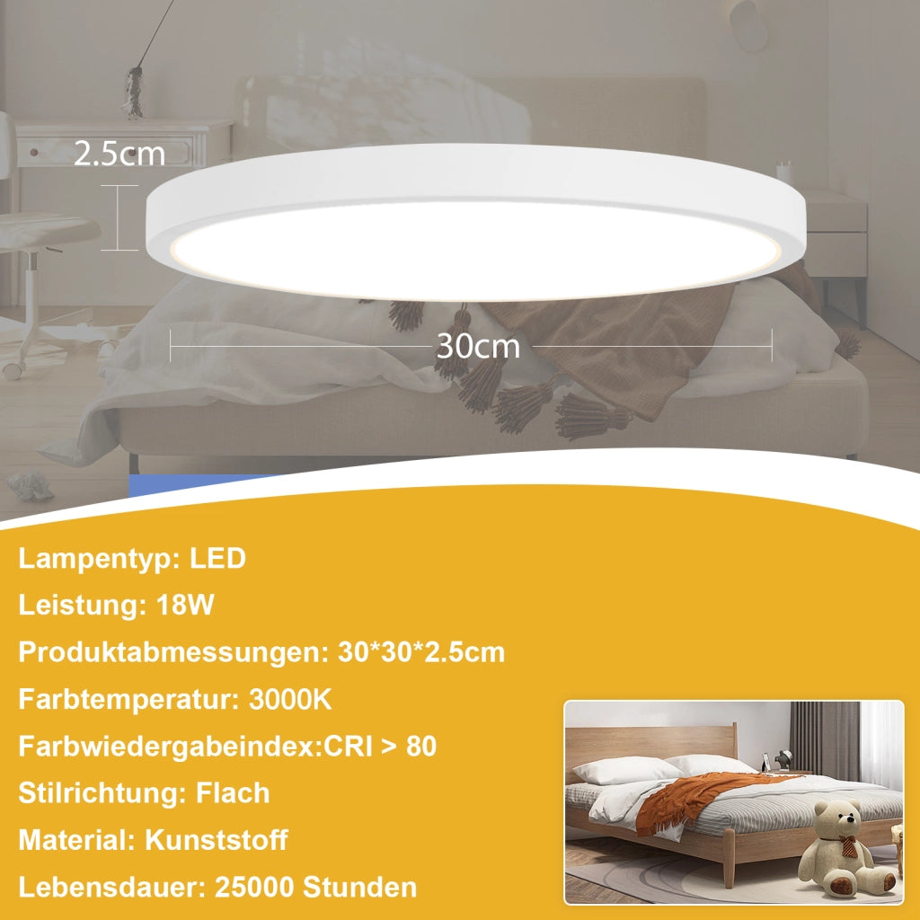 ZMH Lampada da soffitto plafoniera LED rotonda bianca 30 cm 24W per cucina camera letto corridoio