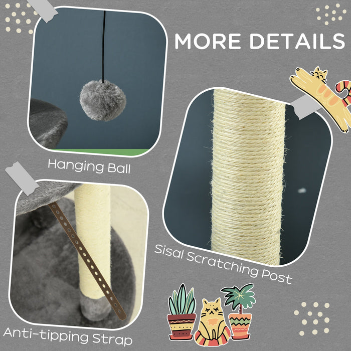 Albero Tiragraffi Ø60x136 cm con Lettino e Pallina Grigio