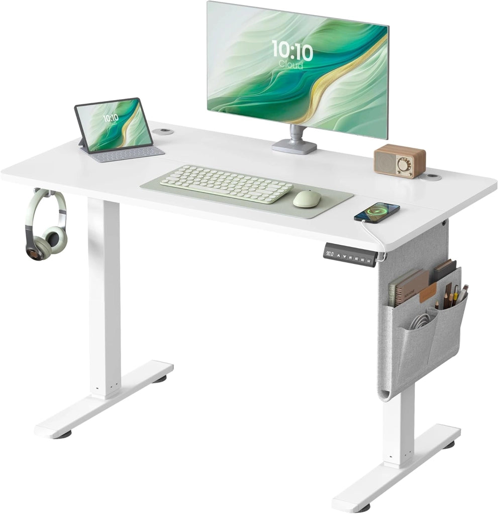 SONGMICS Scrivania Regolabile in Altezza Elettrica, 100 x 60 cm, Scrivania Elettrica, Tavolo con Memoria per 4 Altezze, Porta USB-C, Marrone Vintage LSD130KD01