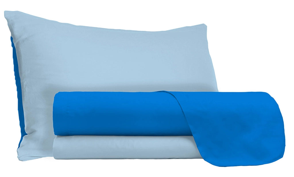 Set Lenzuola Sopra Sotto e Federe Doubleface Royal/Azzurro Matrimoniale
