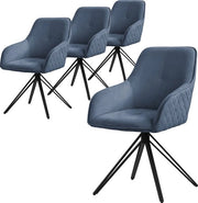 Set di sedie da cucina estraibili da 4 con tessuto blu intrecciato, con schienale e braccioli