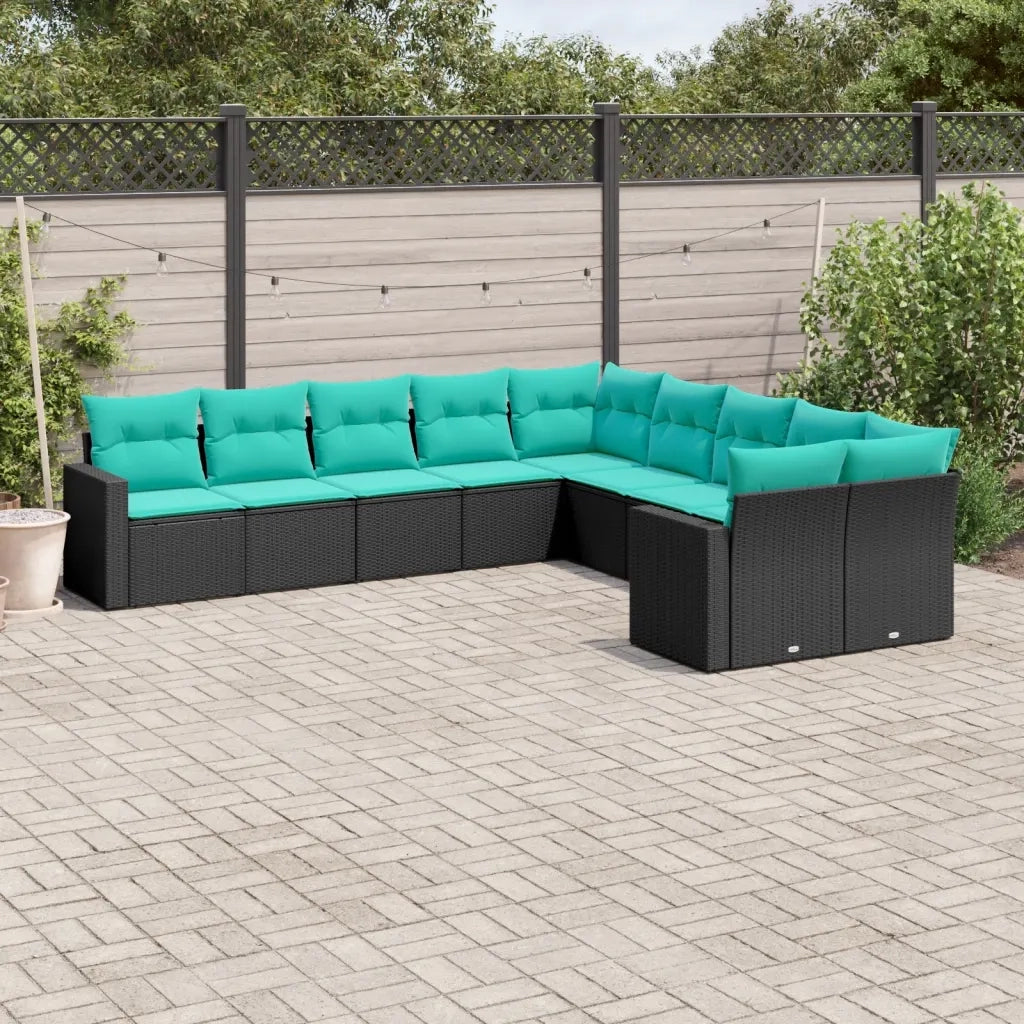 Set Divani da Giardino 10 pz con Cuscini Nero in Polyrattan