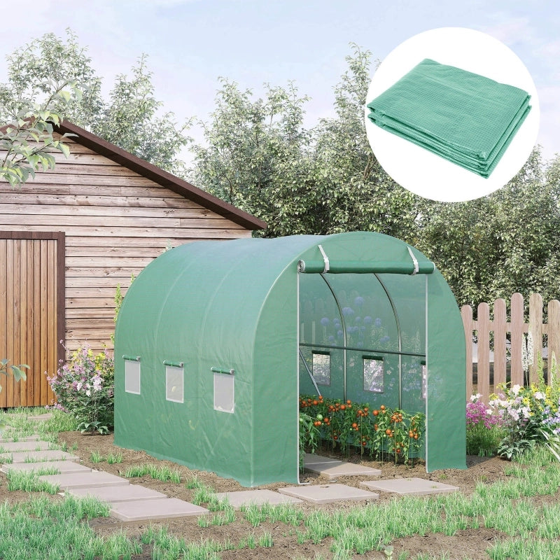 Telo di ricambio per serra 3x2x2 m con 12 finestre e porta arrotolabile; PE anti-UV; verde