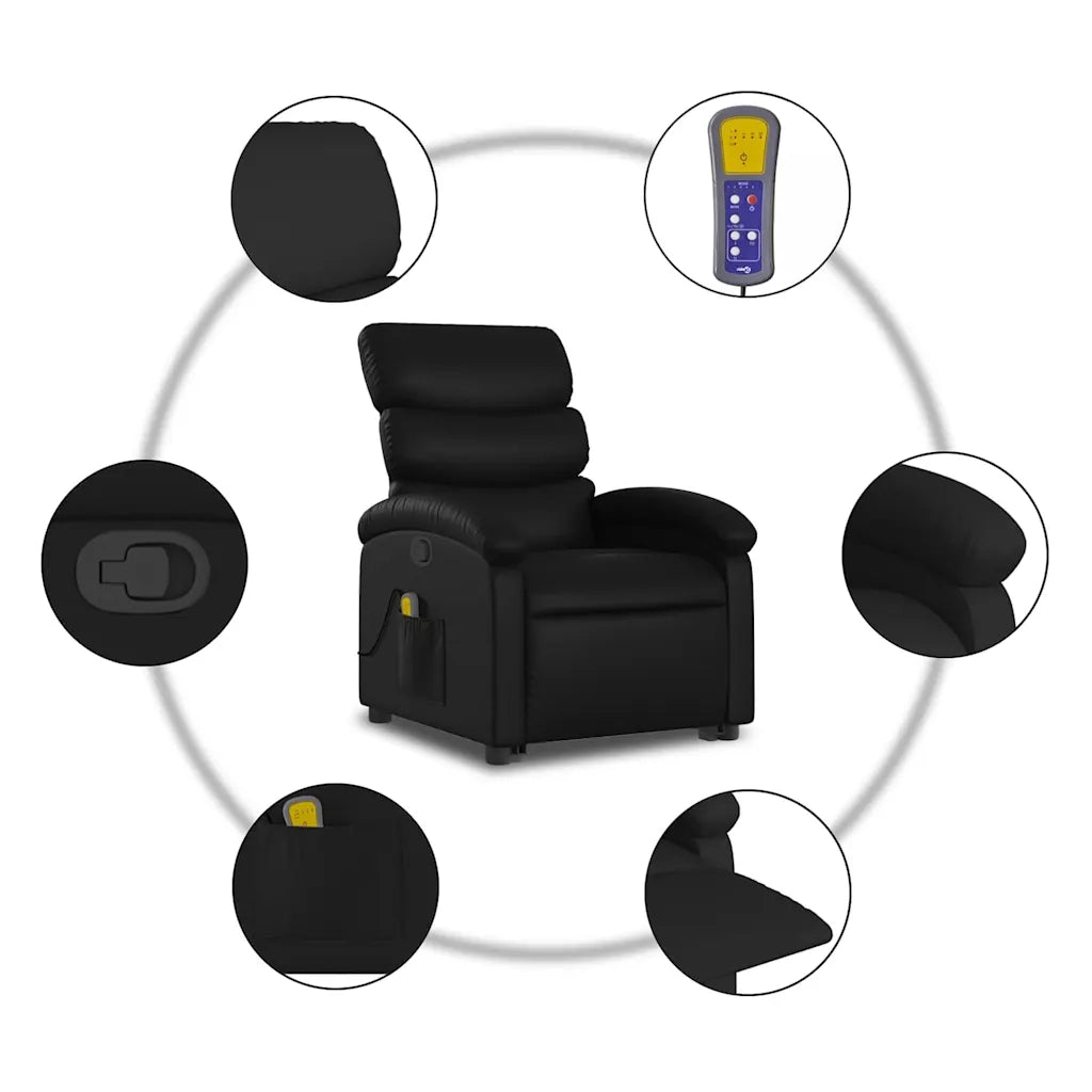 Poltrona | Sedia Relax Alzapersona Reclinabile Massaggio Nero Similpelle