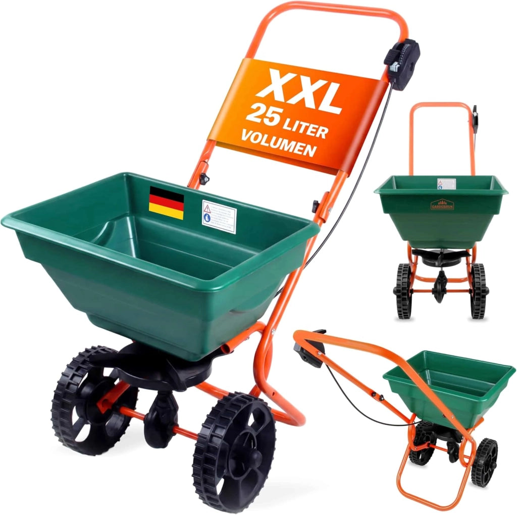 Spandiconcime 25L Sale Sabbia Semi Carrello Spargitore Spargisale Spandisemi Prato Giardino