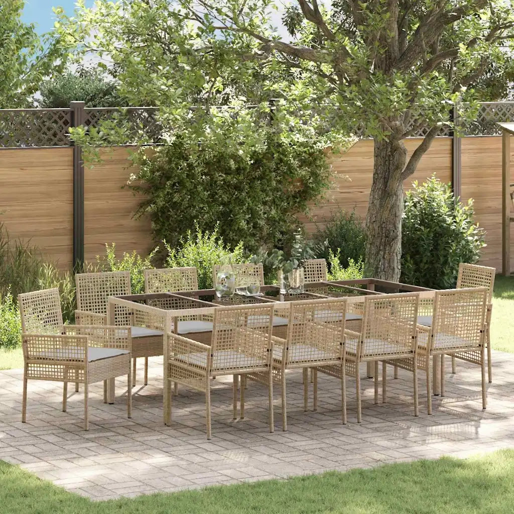 Set da Pranzo per Giardino 11 pcs Beige polyrattan 3334886