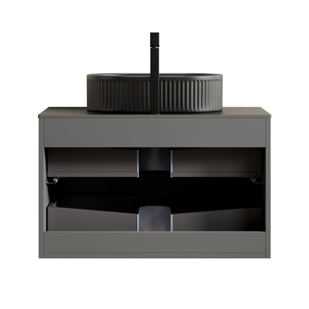 Mobile bagno sospeso con 2 cassetti e lavabo ovale in ceramica con chiusura ammortizzata per bagno 80×46×62.2 cm