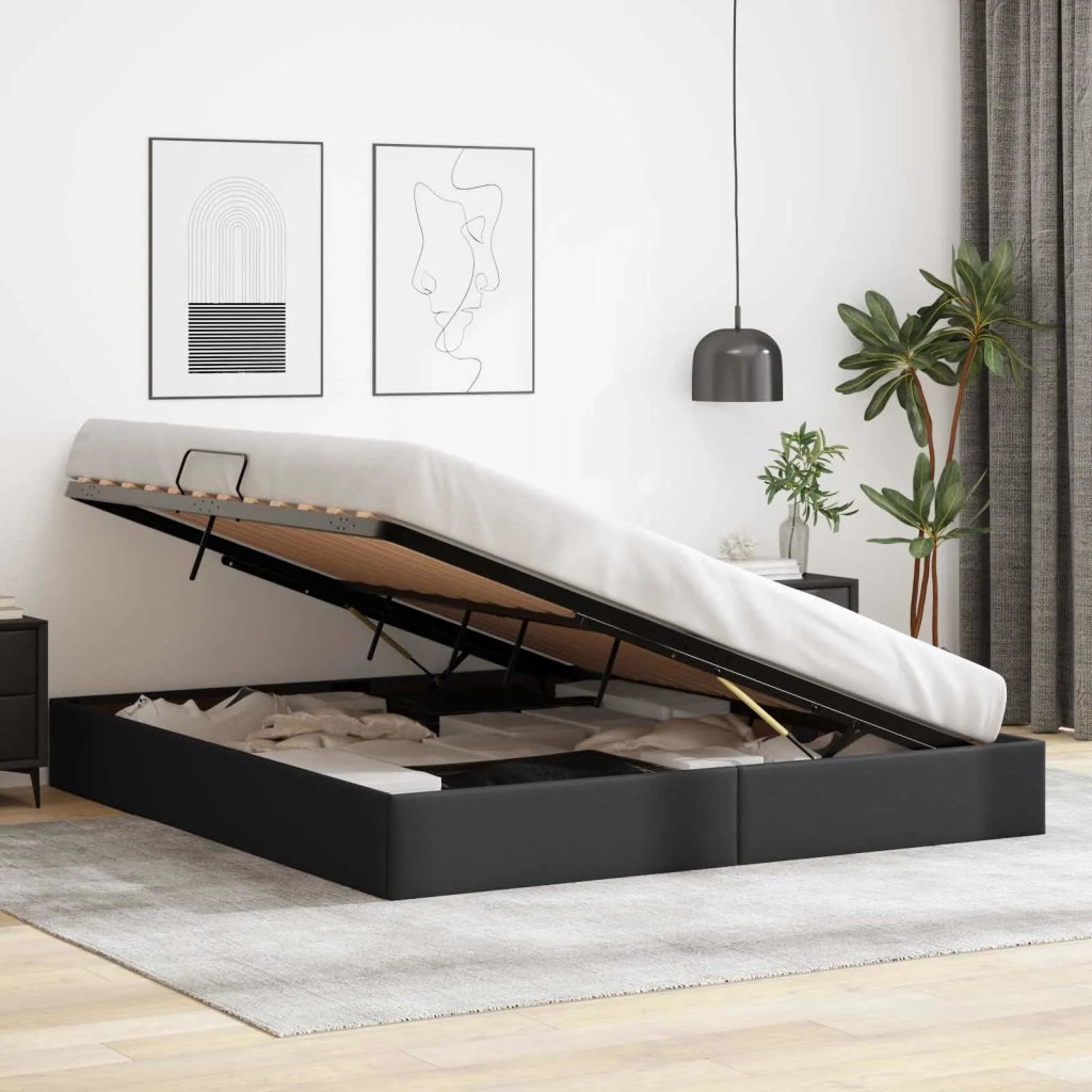 Letto ottomano Nero 160 x 200 cm Pelle Sintetica 3442778
