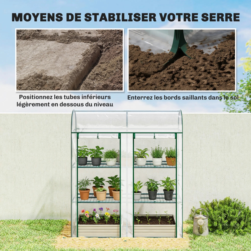 Serra da Giardino con Scaffali 3 Livelli ¨C zephmum ¨C Grigio Trasparente 2 Porte Scorrevole