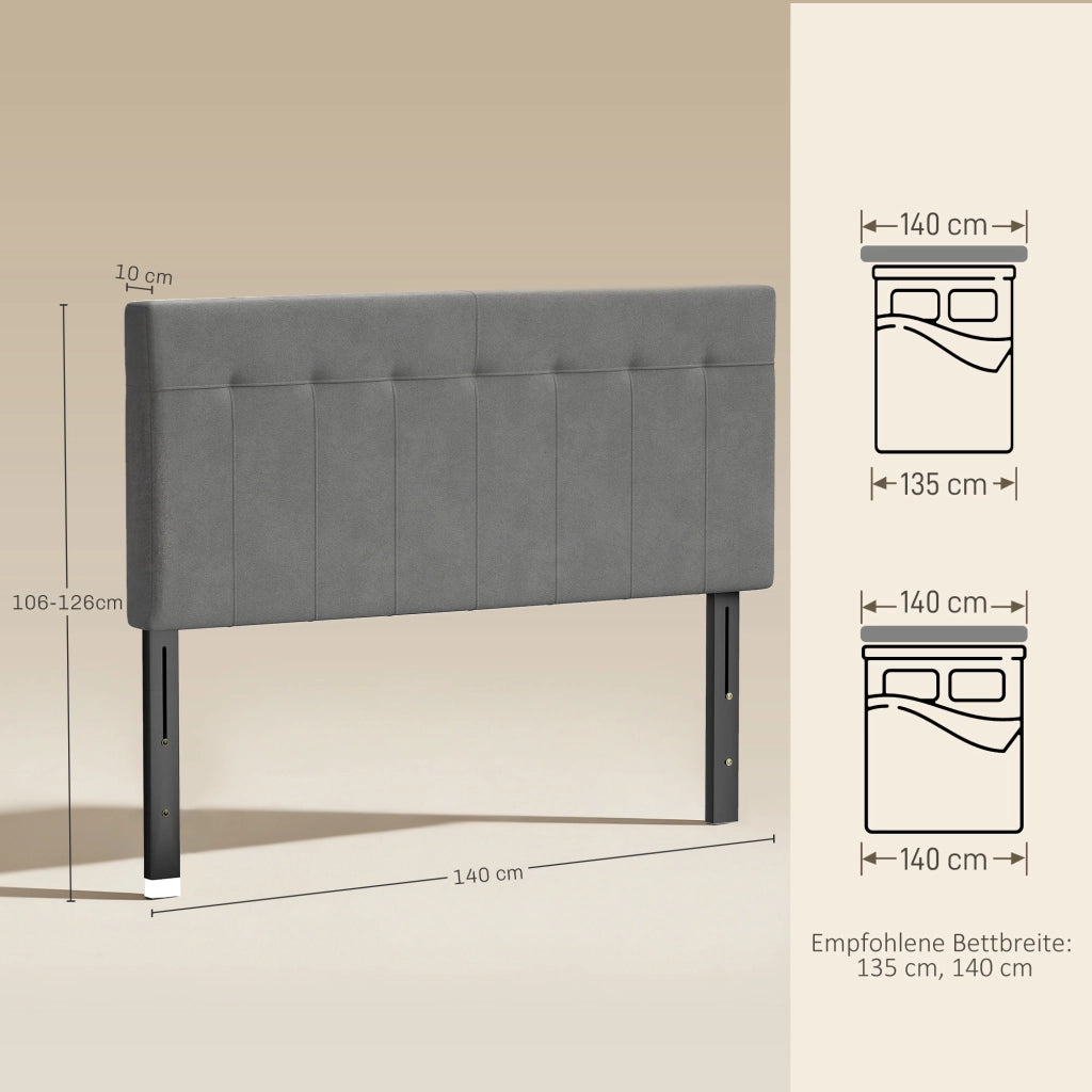 Testiera Letto Imbottita Regolabile in Altezza ¨C Minimal ¨C Grigio 140x10x106/116/126 cm