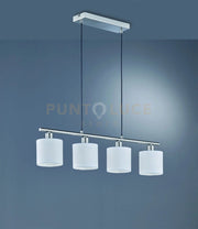 TOMMY SOSPENSIONE CON 4 DIFFUSORI ATTACCO E14 PARALUMI BIANCHI BASE METALLO ACCIAIO SATINATO L.75CM