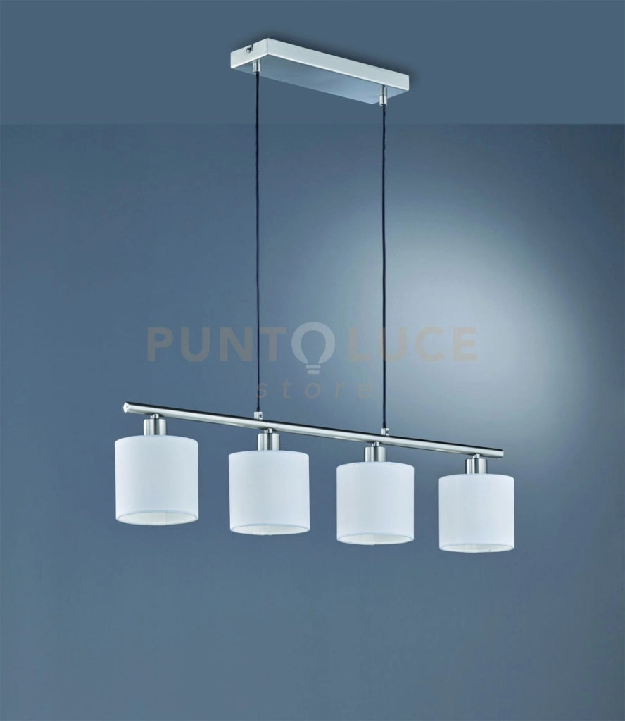 TOMMY SOSPENSIONE CON 4 DIFFUSORI ATTACCO E14 PARALUMI BIANCHI BASE METALLO ACCIAIO SATINATO L.75CM