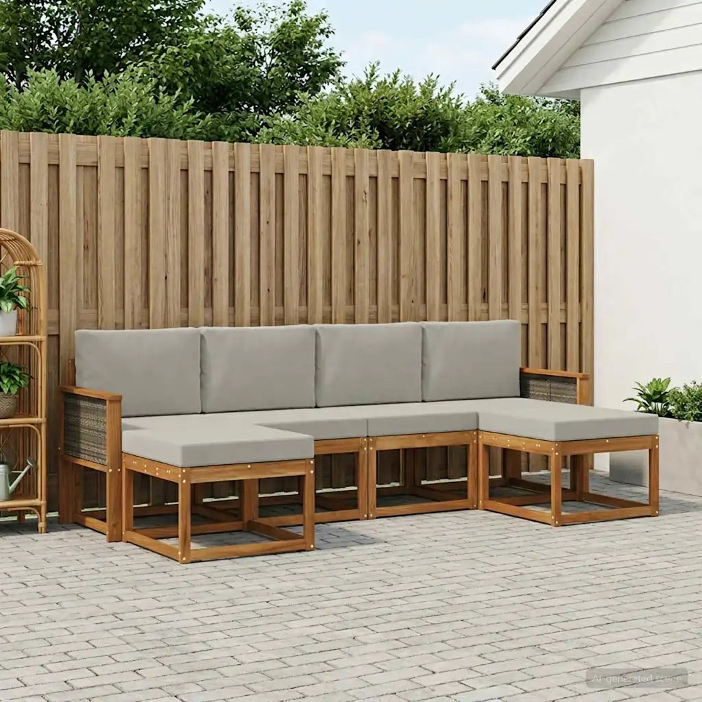 Set di divani da esterno 6 pcs Naturale e Grigio Chiaro