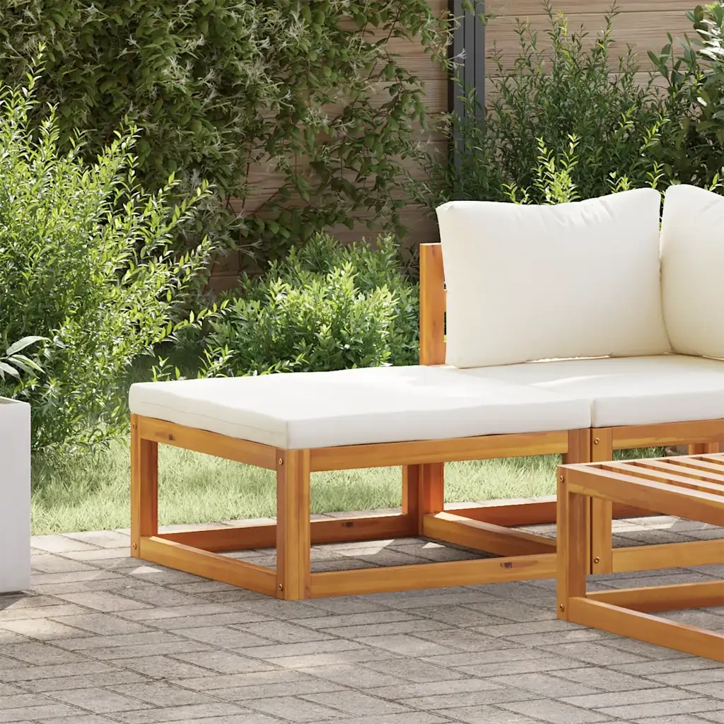 Poggiapiedi con Cuscino Bianco Crema in Massello d'Acacia 311865