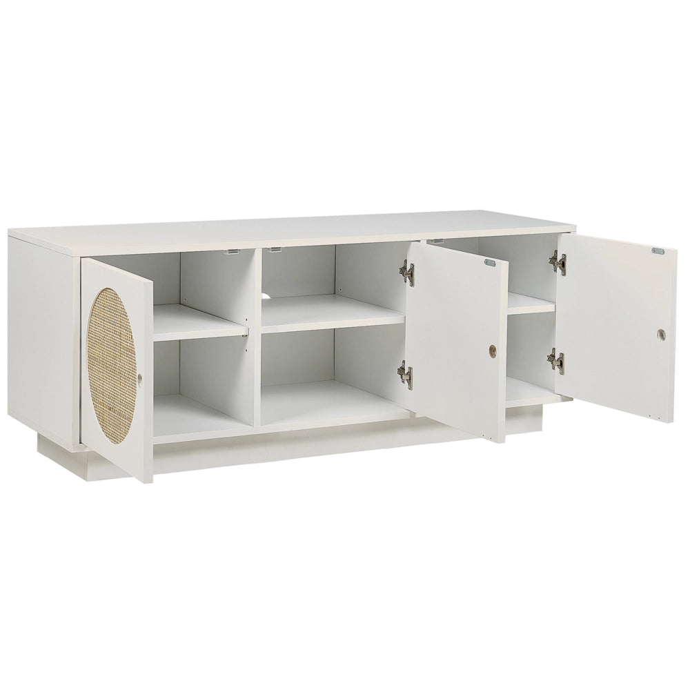 Credenza a 3 ante in legno bianco di manifattura con maniglie a foro frontale in rattan Armadio Soggiorno Camera da letto Stile Boho