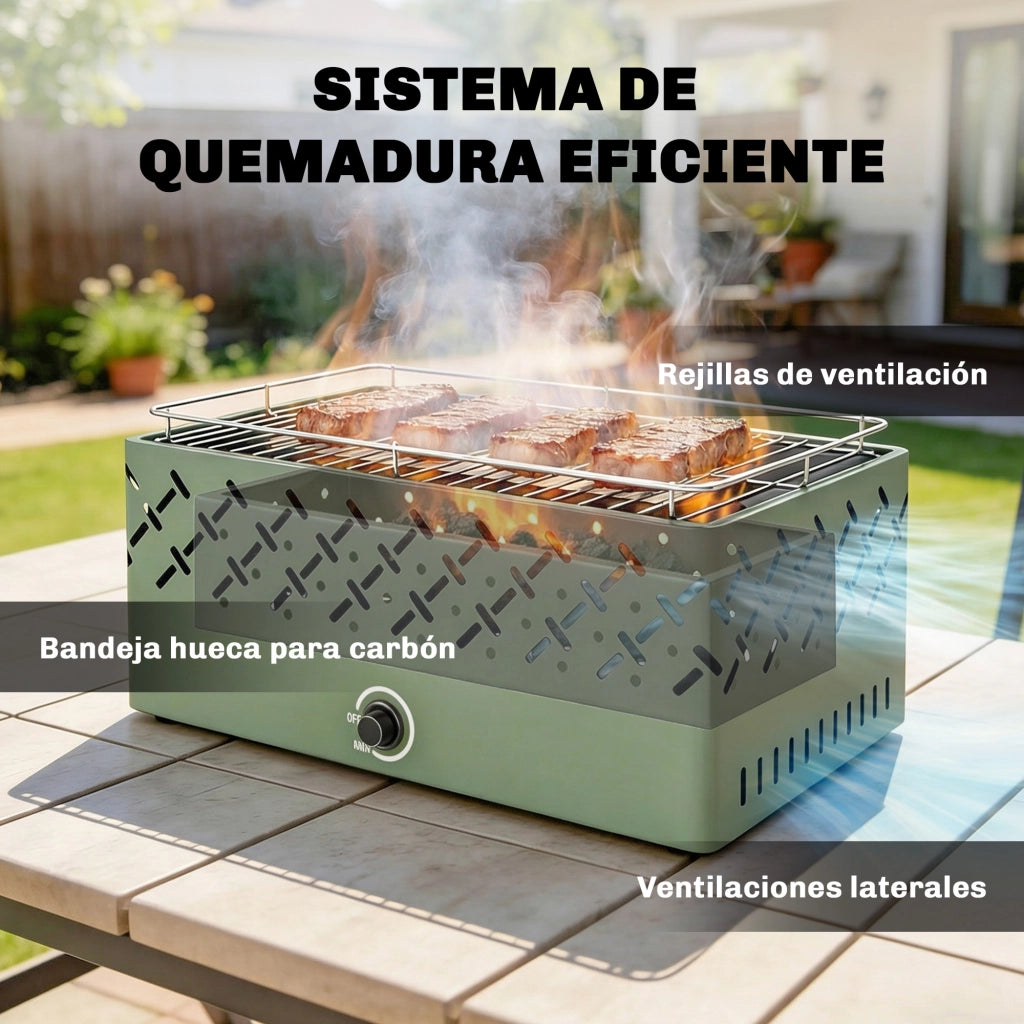Barbecue a Carbone con Ventilatore e Griglia Verde ¨C zephmum ¨C 45.5x29x21 cm