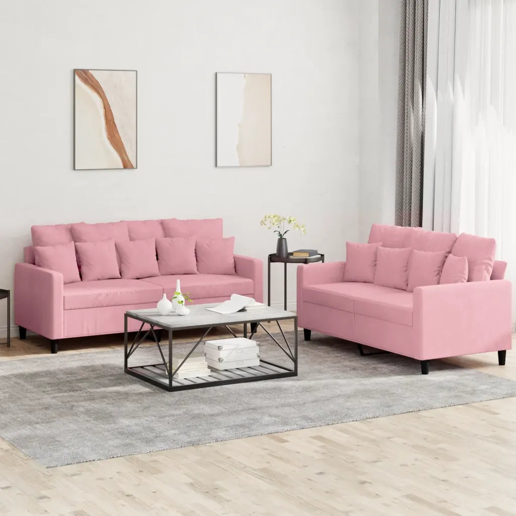 Set di Divani 2 pz con Cuscini rosa in Velluto 3201703