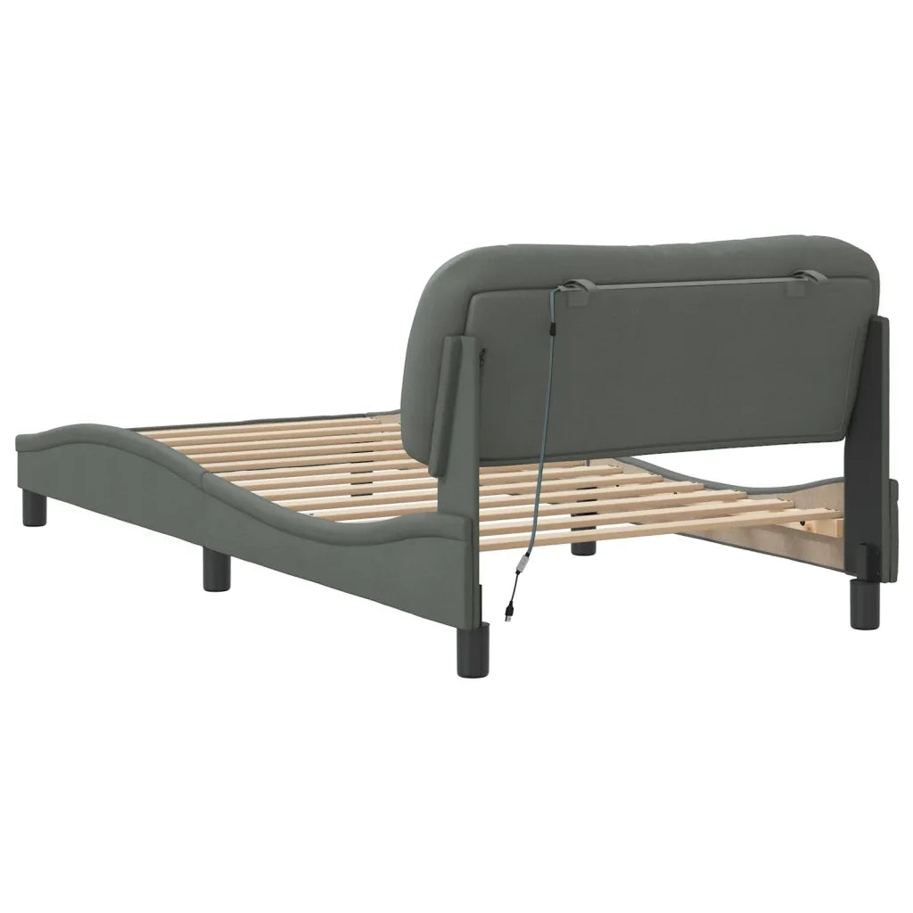 Letto singolo | Letto per adulti | Giroletto con LED senza Materasso Hvar Grigio Scuro 100x200 cm