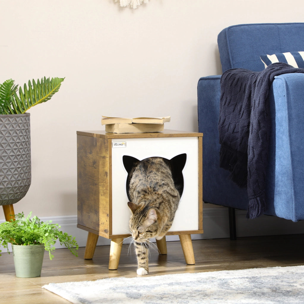 Libreria per Gatti in Legno con Cuscino Lavabile ¨C Zephmum ¨C 34x34x44,5 cm Marrone