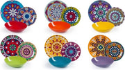 Servizio da tavola in porcellana a 18 pezzi con disegno etnico mandala multicolore