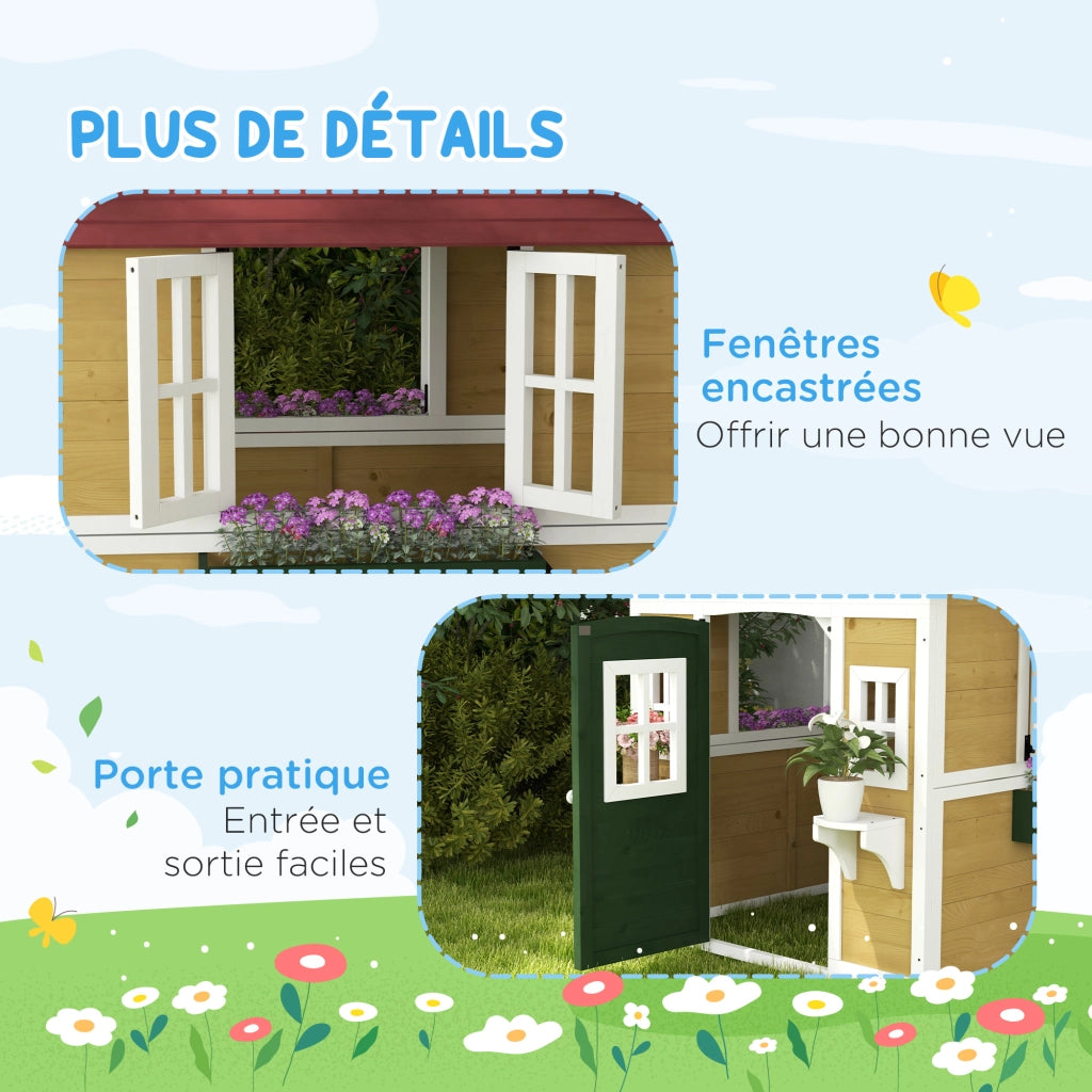 Casetta per bambini esterna con porta, finestre e fioriere ¨C zephmum ¨C 114x126x135 cm beige