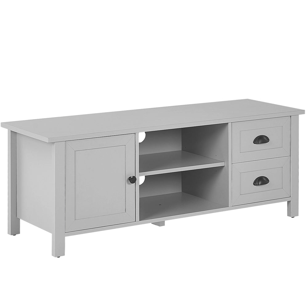Mobile TV grigio chiaro fino a 54ʺ cassettiera stile rustico scaffali gestione cavi soggiorno