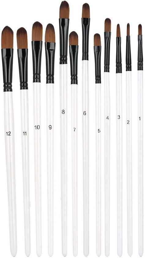 Set di pennelli per verniciare 12 pezzi - Pennelli per pittura acqua, olio, acrilico - Facili da pulire - Diverse misure/forme - Punta acuminata - Pennelli per pittura