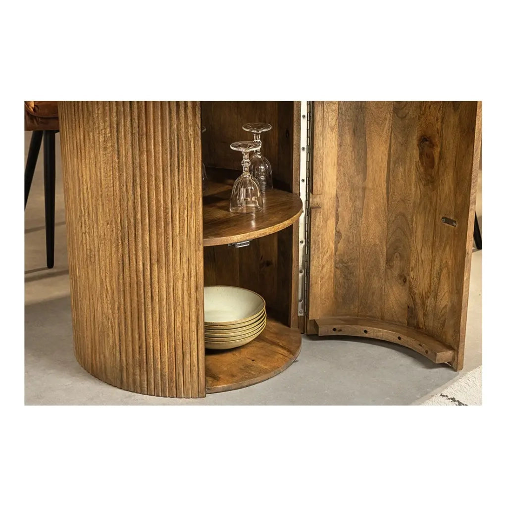Table YONA – Rotonda diametro 120 cm – Legno massiccio di mango verniciato – Con vani integrati – Stile rustico