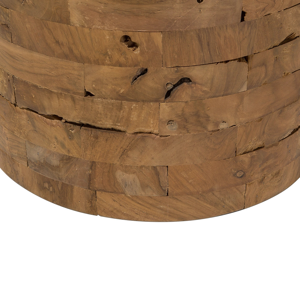 Comodino con cilindrico in stile rustico in legno di teak moderno