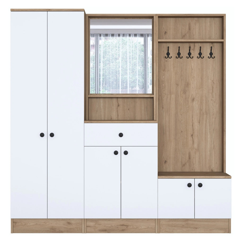 Riace, Mobile da Ingresso Specchio Incluso, 179x38x183h cm Bianco