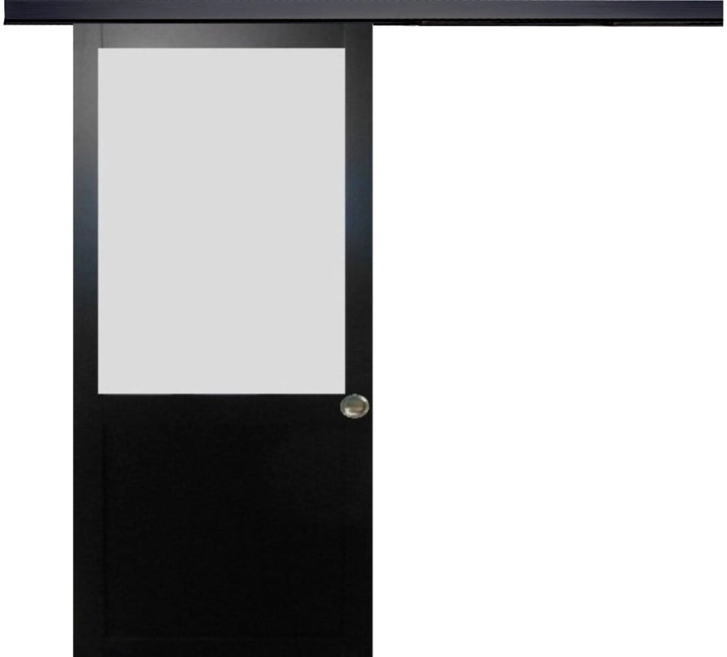 Porta Scorrevole Athena Nera H204 x L73 + Binario in Alluminio Nero e 2 Gusci