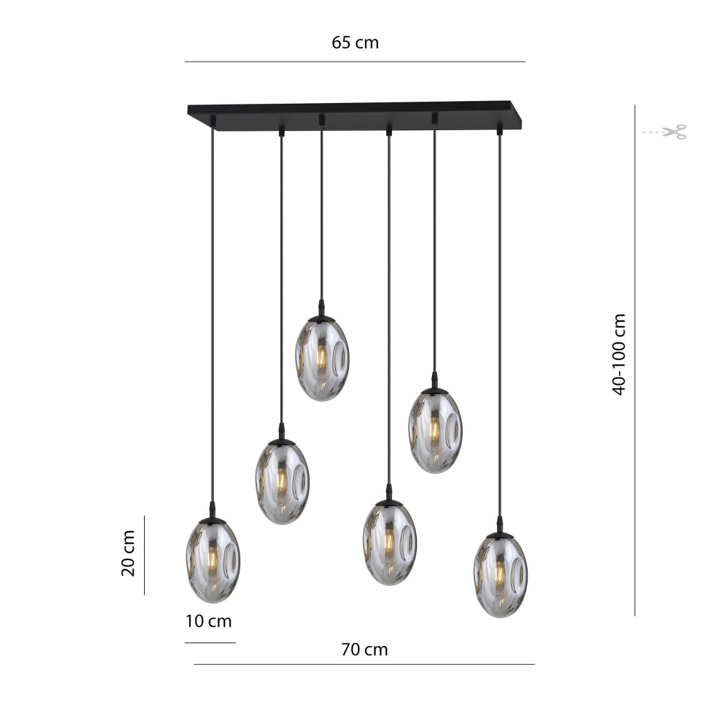 Lampadario Emibig Astral 6 luci E14 vetro grafite cromo