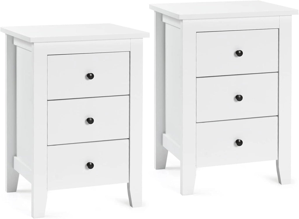 Comodino con 3 Cassetti, Cassettiera da Letto, Tavolino Spazioso con Struttura Resistente, per Salone e Camera da Letto, 46 x 37 x 65 cm (Bianco, 2 pezzo)