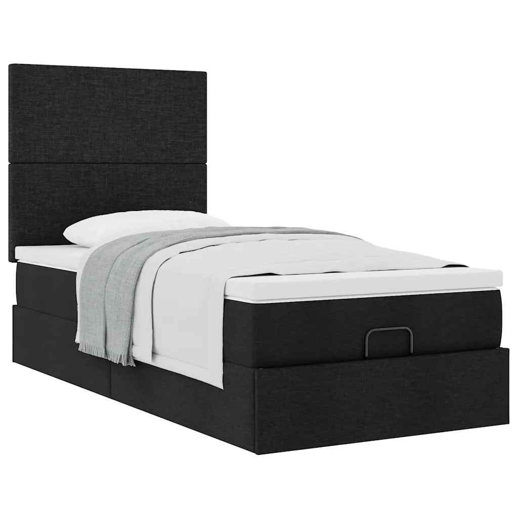 vidaXL Pouf Letto con Materasso Nero 100x200 cm in Tessuto