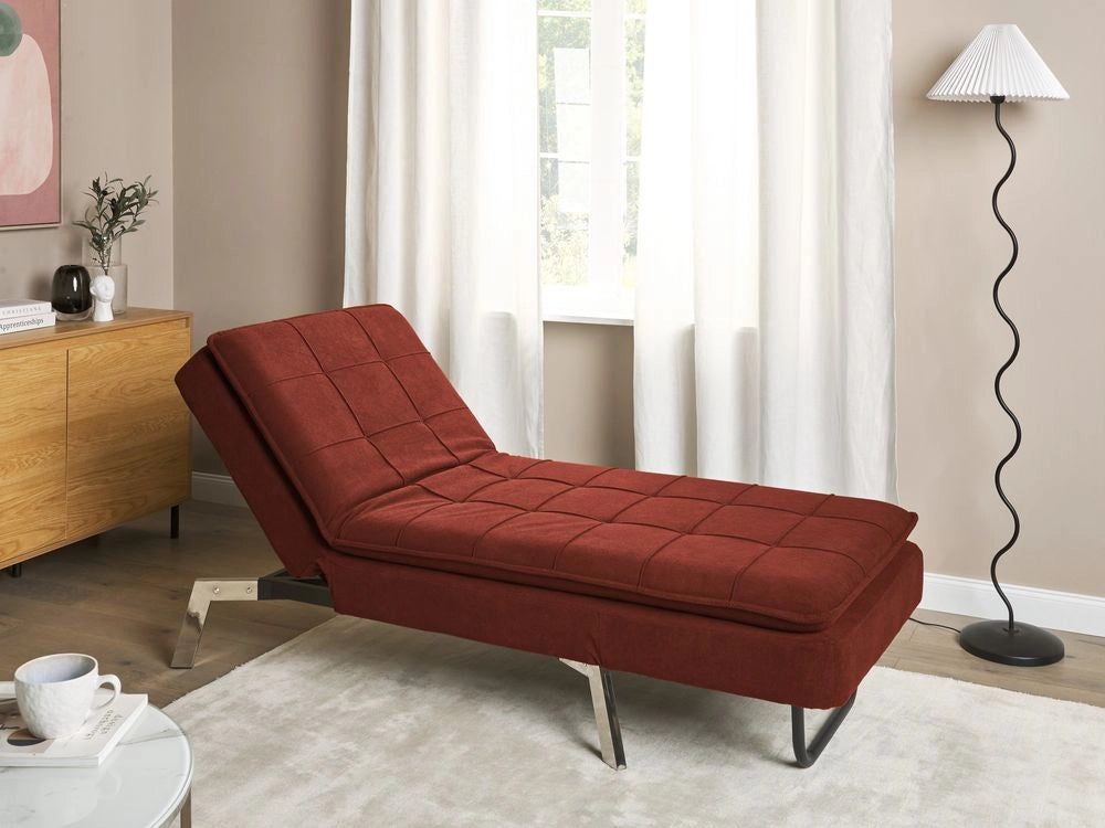 Chaise longue Tessuto Rosso capitonnè Schienale e Gambe Regolabili Modern Glam