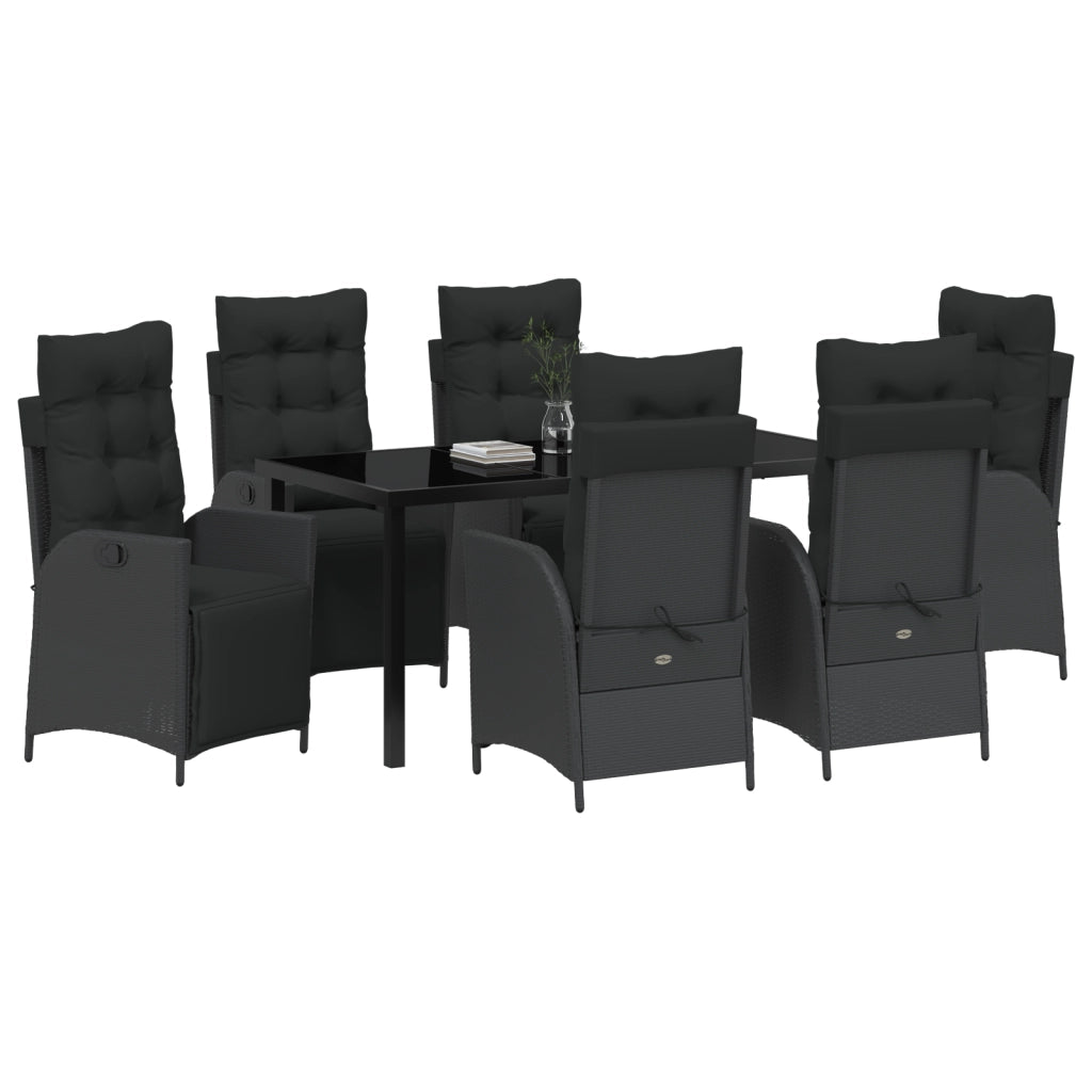 Set da pranzo da giardino 7 pezzi neri in rattan poli