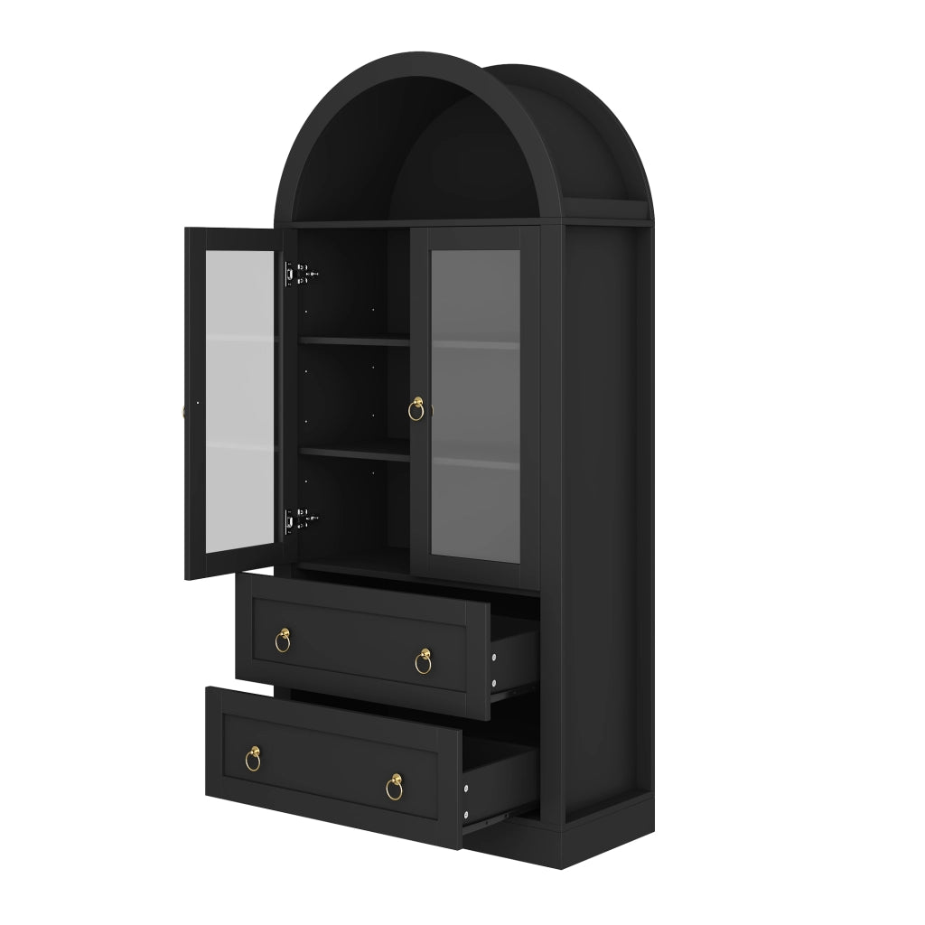 Armadio contenitore ad arco nero 80x36x170 cm con ante in vetro e ripiani regolabili