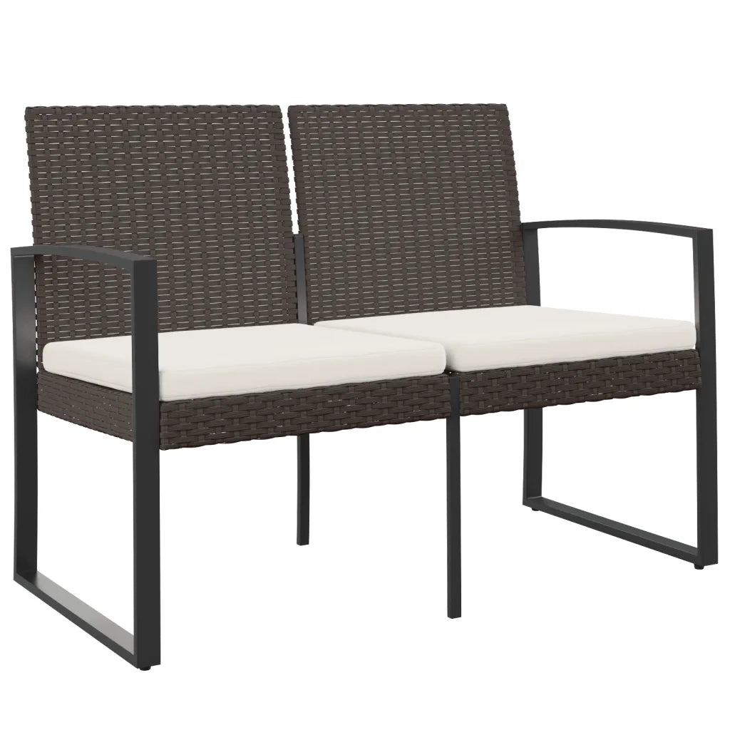 Panca da Giardino a 2 Posti-Sgabello-Panca da esterno con Cuscini in Rattan PP Marrone