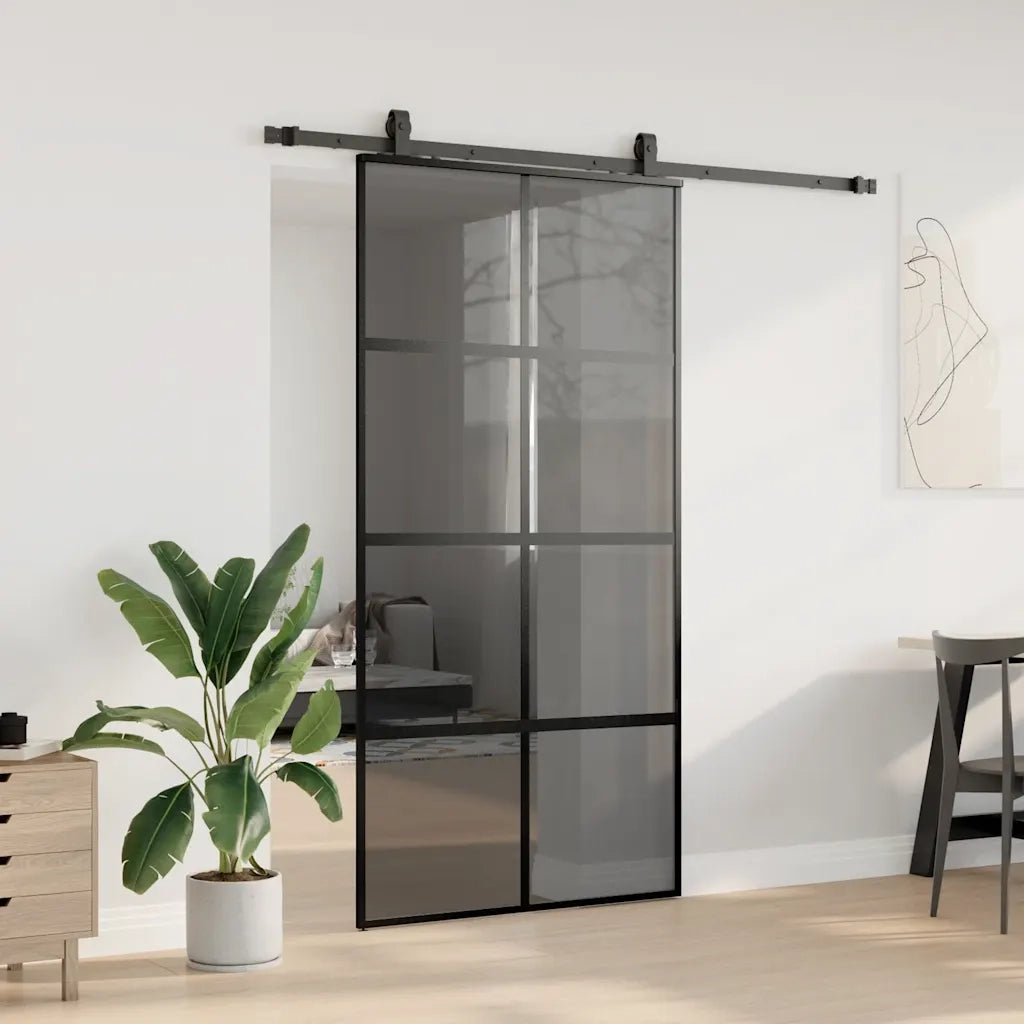 Porta Scorrevole Ferramenta Nera 102,5x205 cm Vetro Temperato