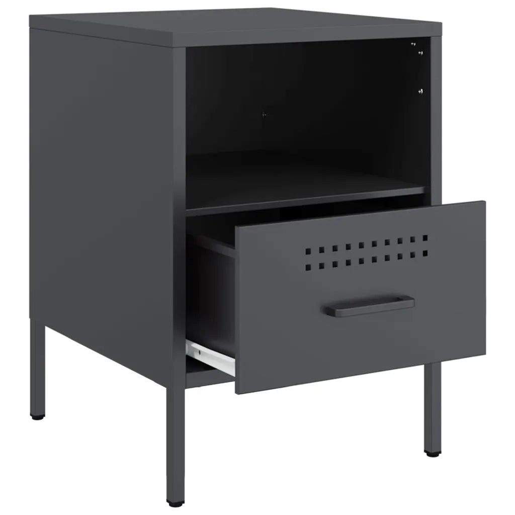 Set di 2 Comodini | Armadio da Notte | Mobiletto da notte Antracite 36x39x50,5 cm in Acciaio