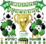Set di Decorazioni per Festa di Compleanno Calcio XLG - Palloncini, Trofei & Bandiera di Buon Compleanno - Tema Sportivo Verde/Nero Decorazioni per Festa di Compleanno Bambino