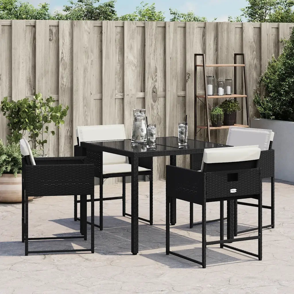 Sedie da Giardino con Cuscini 4 pz | Sedie da Esterno Nere in Polyrattan