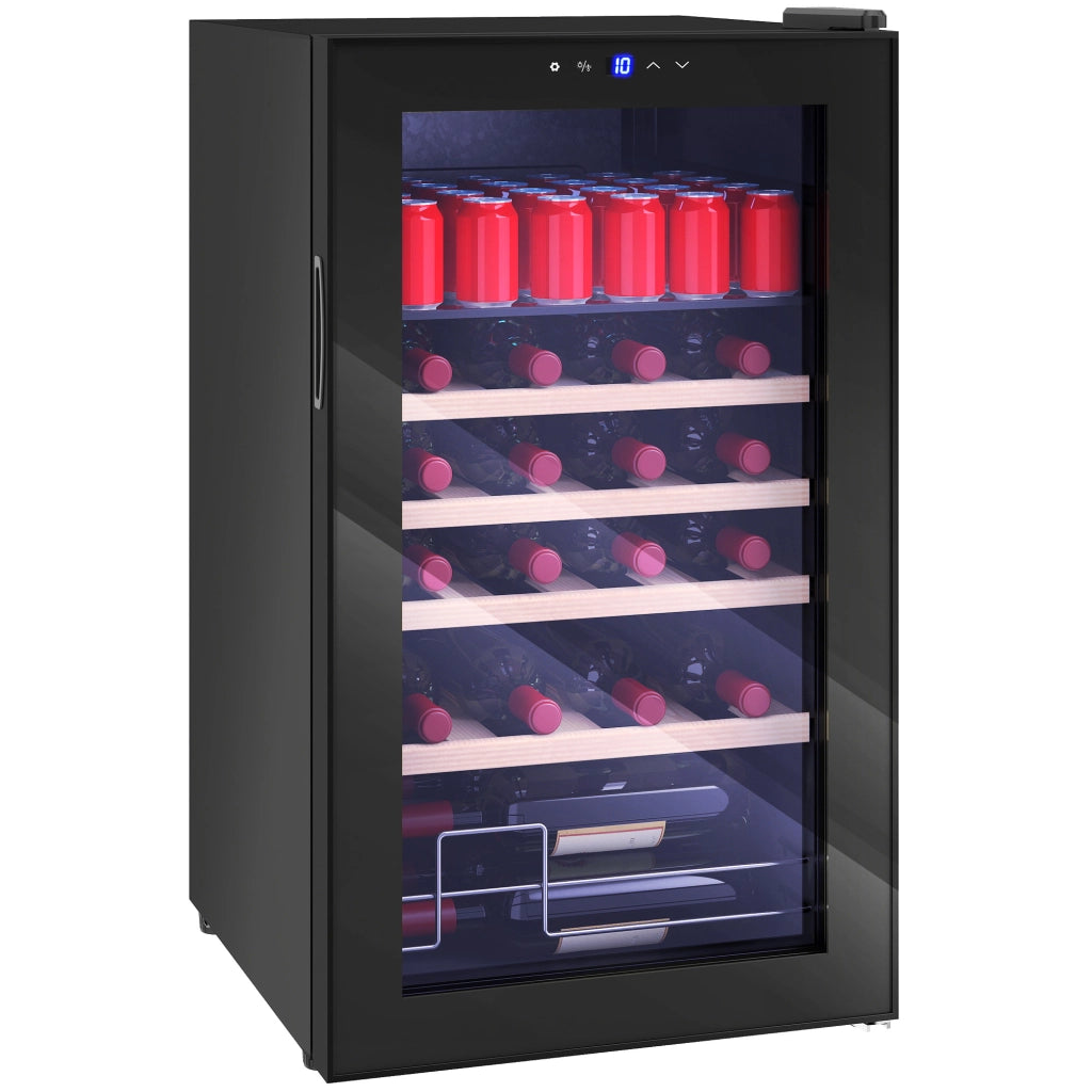Cantinetta Frigo per Vino da 63L con Ripiani Regolabili per 16 Bottiglie e 25 Lattine, 43x45x74 cm, Nero