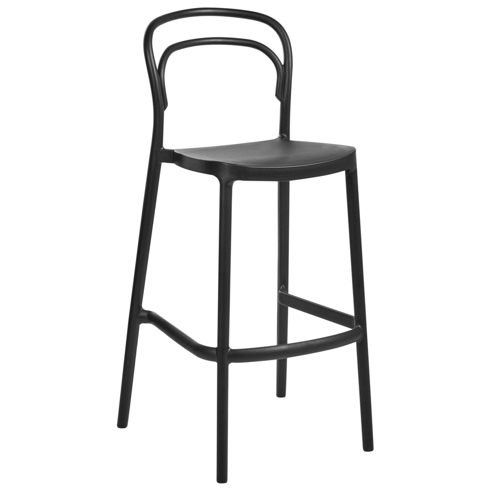 Set di 2 sedie da bar in plastica nera moderna resistente alle intemperie per uso interno ed esterno