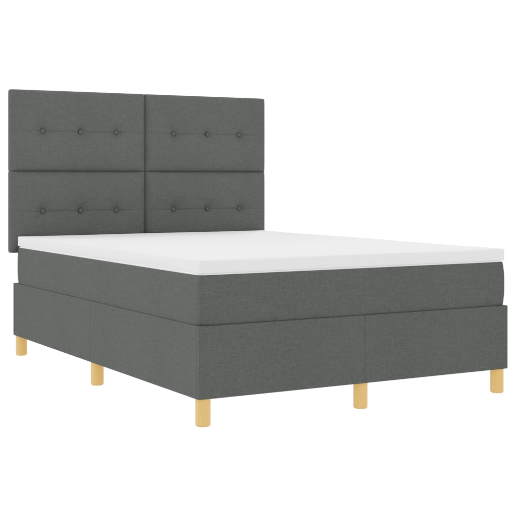 Letto Box Spring con Materasso Grigio Scuro 140x200 cm Tessuto