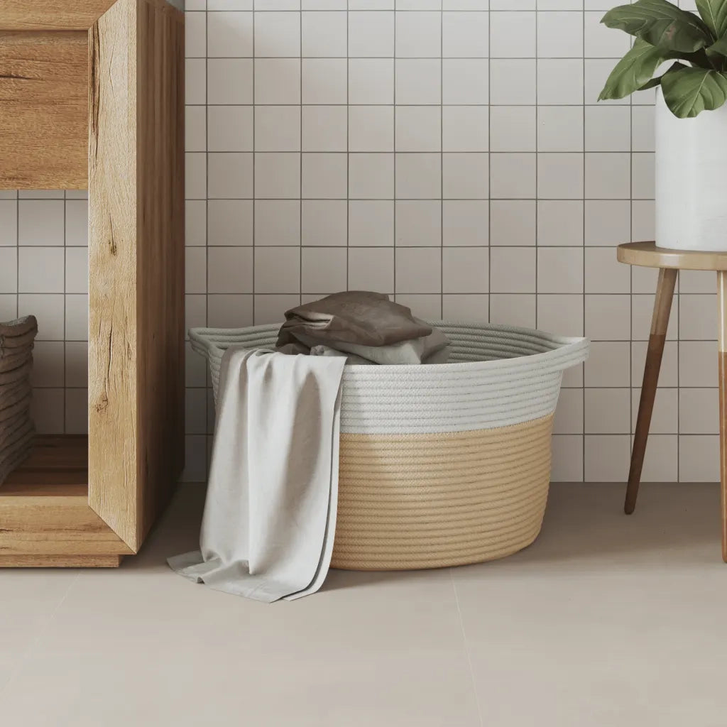 Cestino Portaoggetti Beige e Bianco ?40x25 cm in Cotone CFW5740339