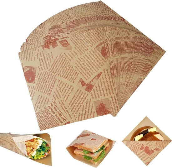 200 fogli di carta di formaggio - Oliovelo e amichevole con l'ambiente - 18 x 18 cm - Fogli di carta per deli - Resistenti all'acqua - Aspetto di giornale.