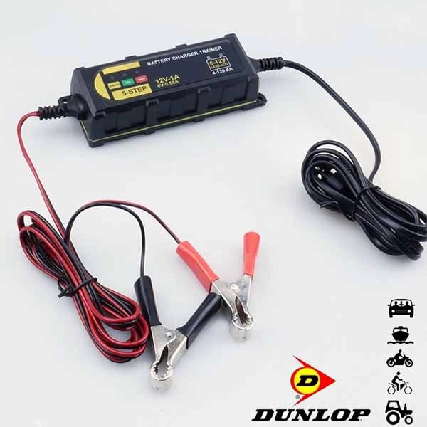 Caricabatterie Mantenitore Batteria Auto Moto Portatile + Cavetti 6V 12V Dunlop