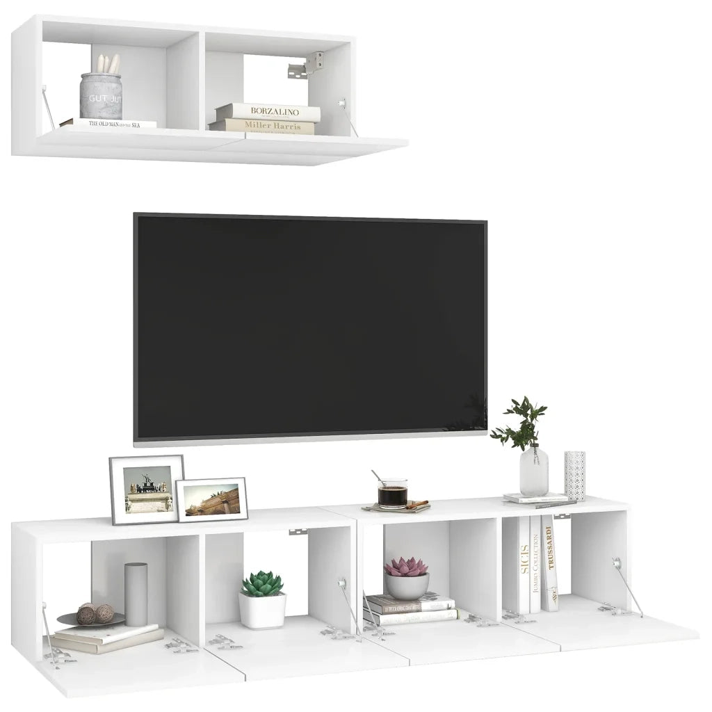 Mobili TV 3 pz Bianchi in Legno Multistrato 3078701