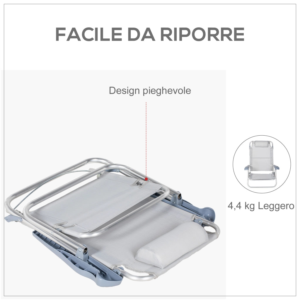 Set 2 Sedie Pieghevoli Reclinabili ¨C Zephmum ¨C Grigio Chiaro Alluminio 62x65x80 cm